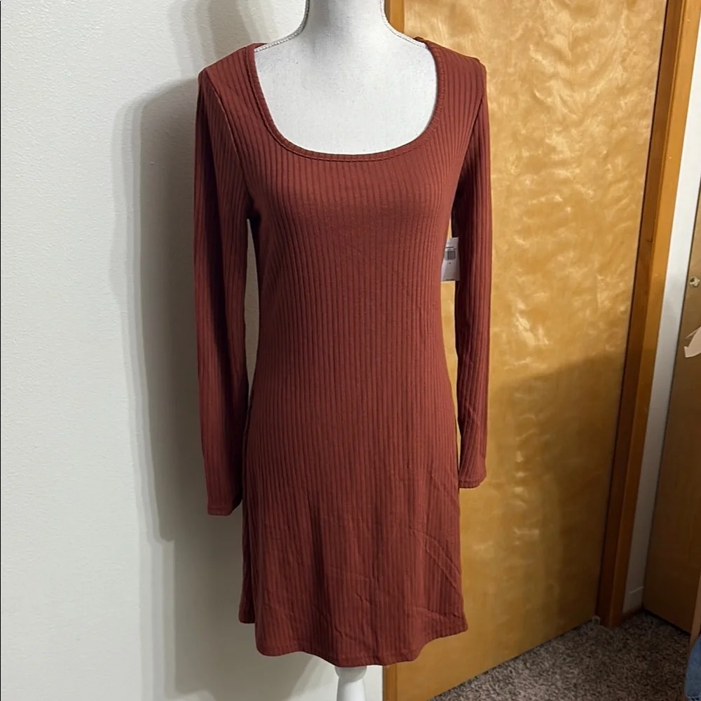 old navy ribbed dress long sleeve Fitted Rib-Knit Square-Neck Midi Dress